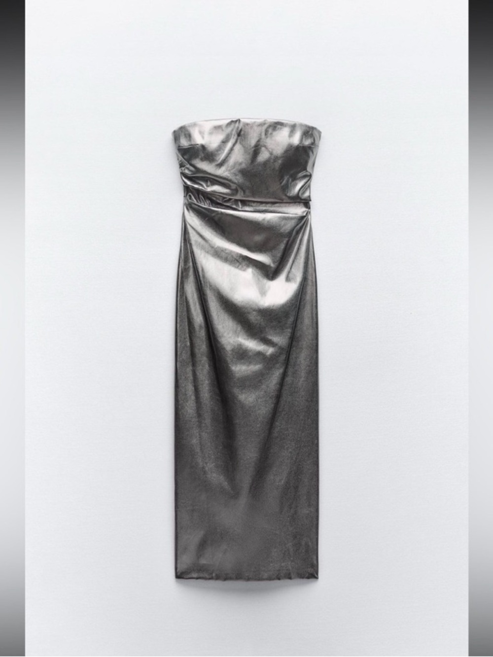 Zara Silver Strapless Midi Dress - XS. B2 - Picture 2 of 8